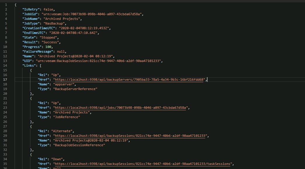 Get NAS backup sessions detail from the Veeam v10 Enterprise Manager API