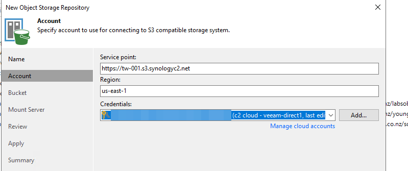 Using C2 Object Storage by Synology for a Veeam Direct to Object Immutable Backup