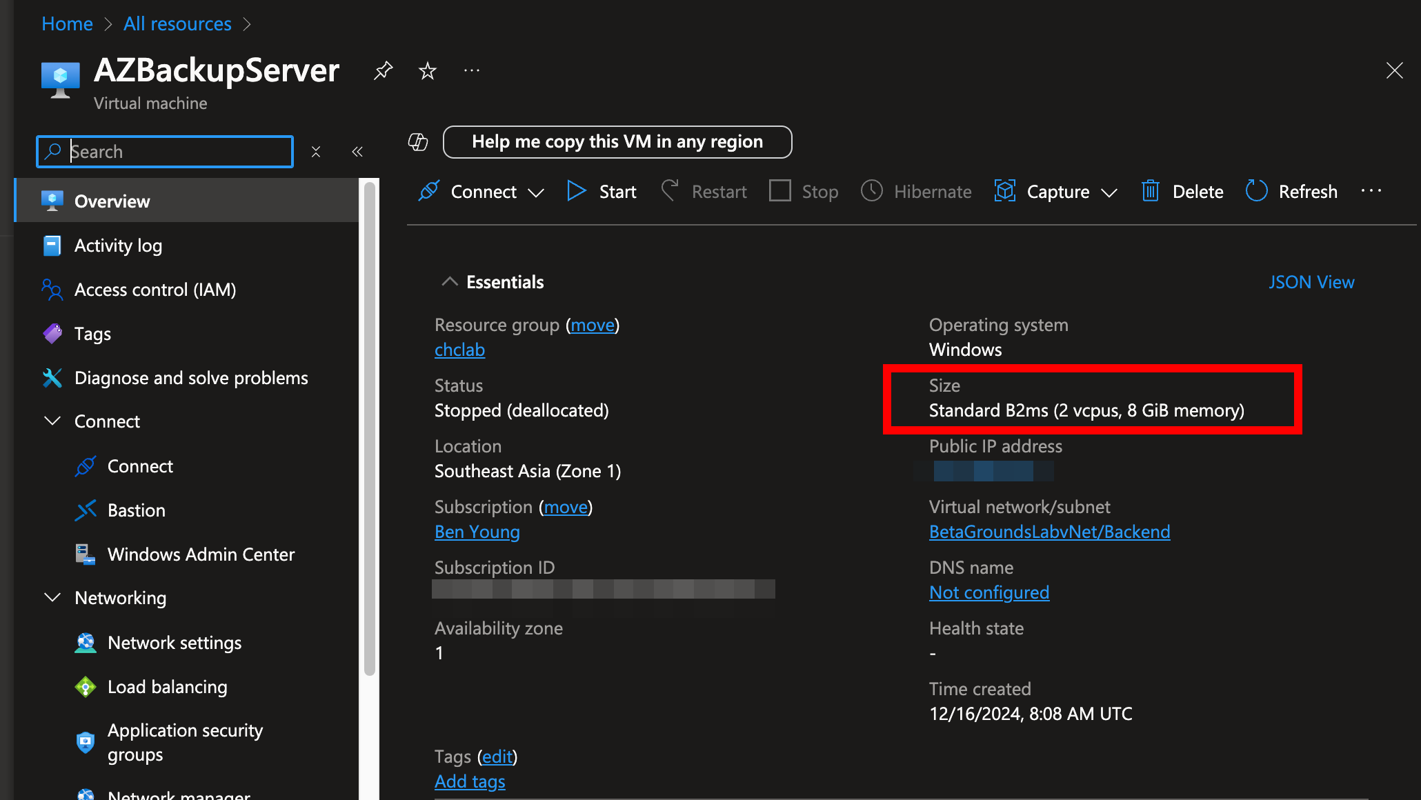 Veeam Server in Azure